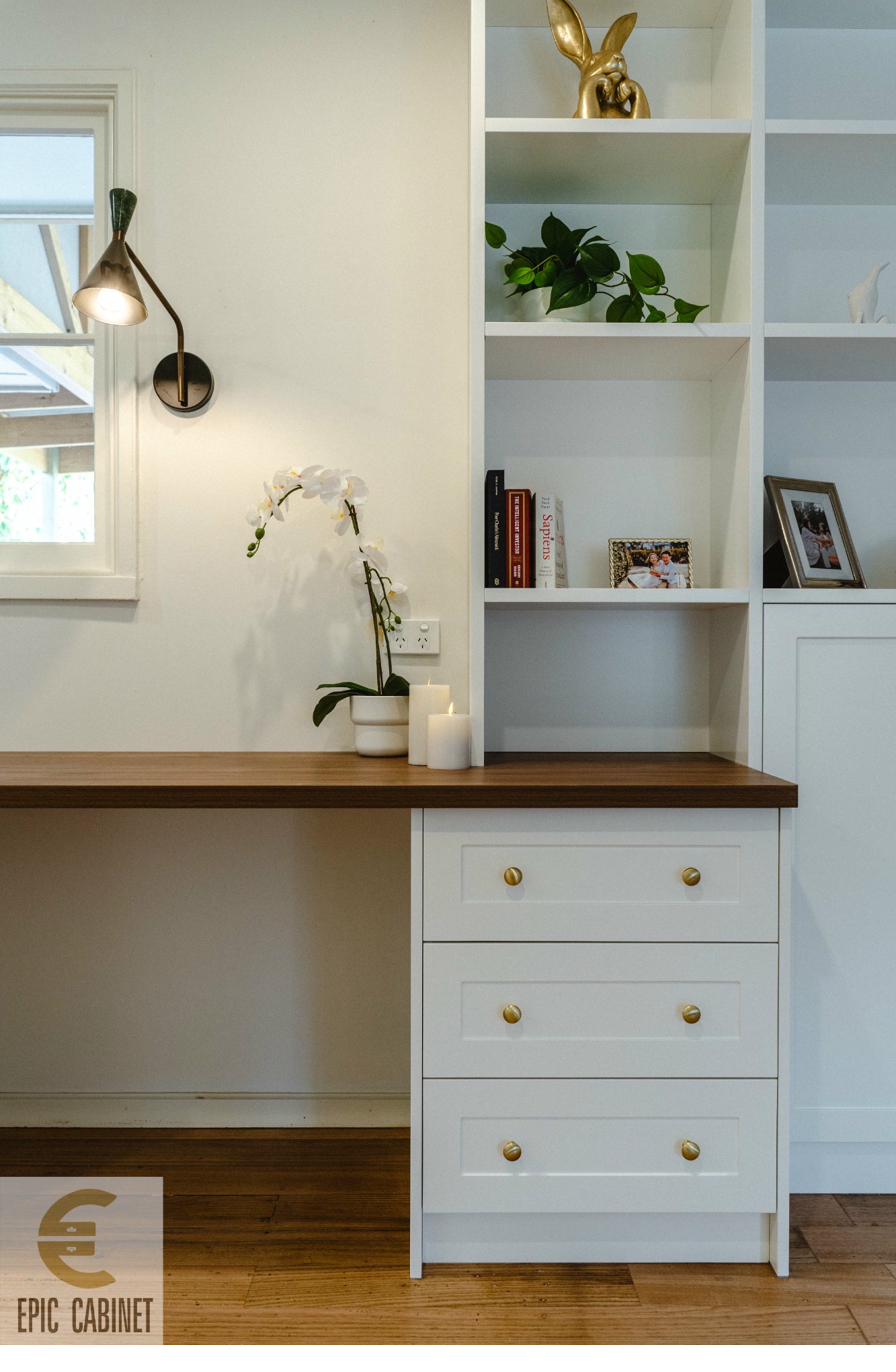 Grey shaker kitchen Forest Hill — marble benchtop with waterfall edge